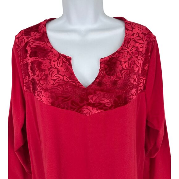 Catherines Red Long Sleeve Floral Velvet Accent Knit Tunic OX 14/16W - Picture 2 of 8
